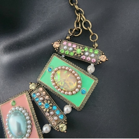 Elegant Multicolor Rhinestone  Gemstone Necklace Boho Vintage Statement Jewelry - Picture 5 of 6